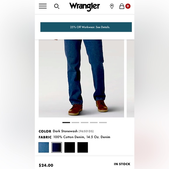 WRANGLER®➰FIVE STAR PREMIUM DENIM REGULAR FIT JEAN IN DARK STONEWASH Size38Wx32L - Picture 3 of 8